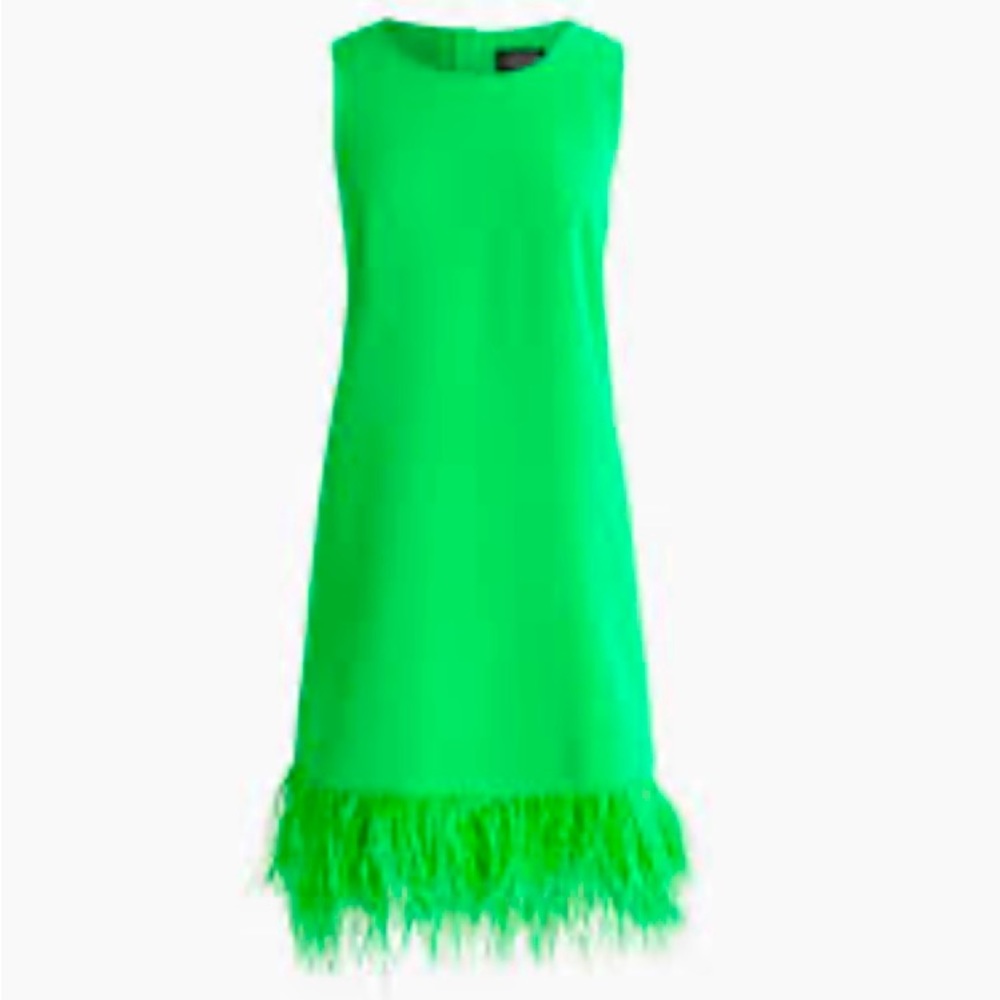 NEW J CREW Crepe Feather trim shift dress, Kelly Green Sz Sm-fits like Medium